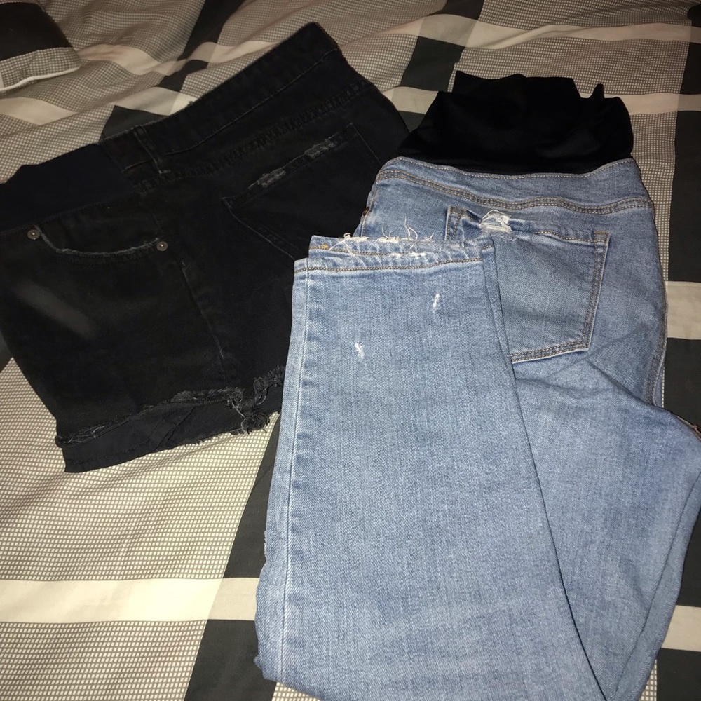 Maternity short, black denim shorts and loft jeans